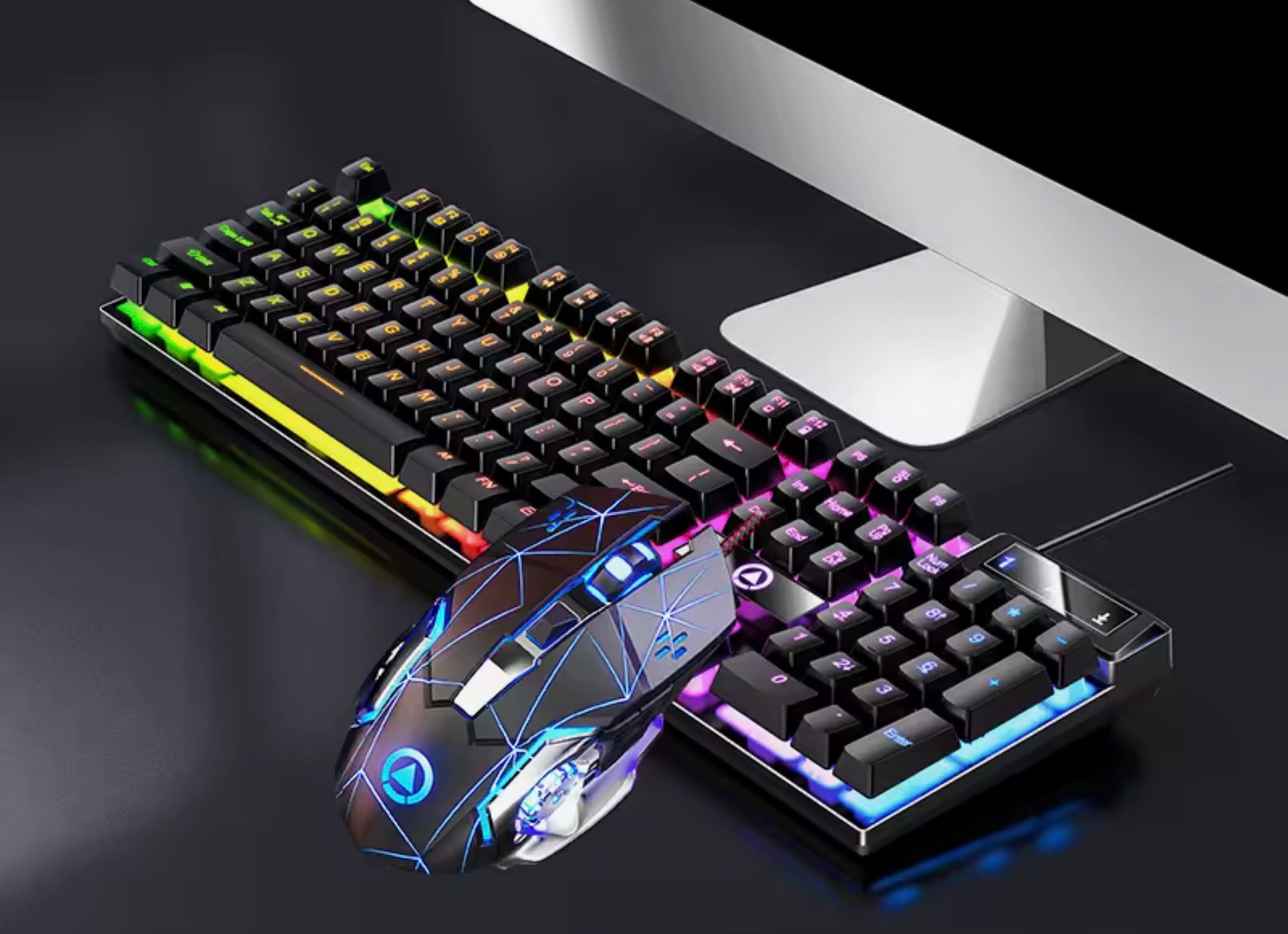 Ensemble clavier et souris filaires rétroéclairés